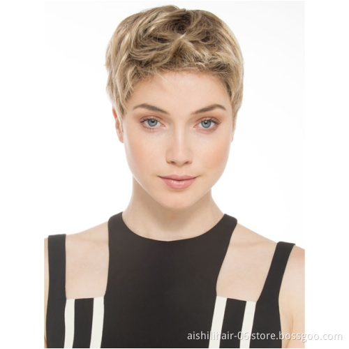 Aishili The factory wholesale synthetic wigs short pixie cut natural straight light brown hair for Fashion American woman
